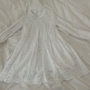 LOFT White Long Sleeve Eyelet Dress